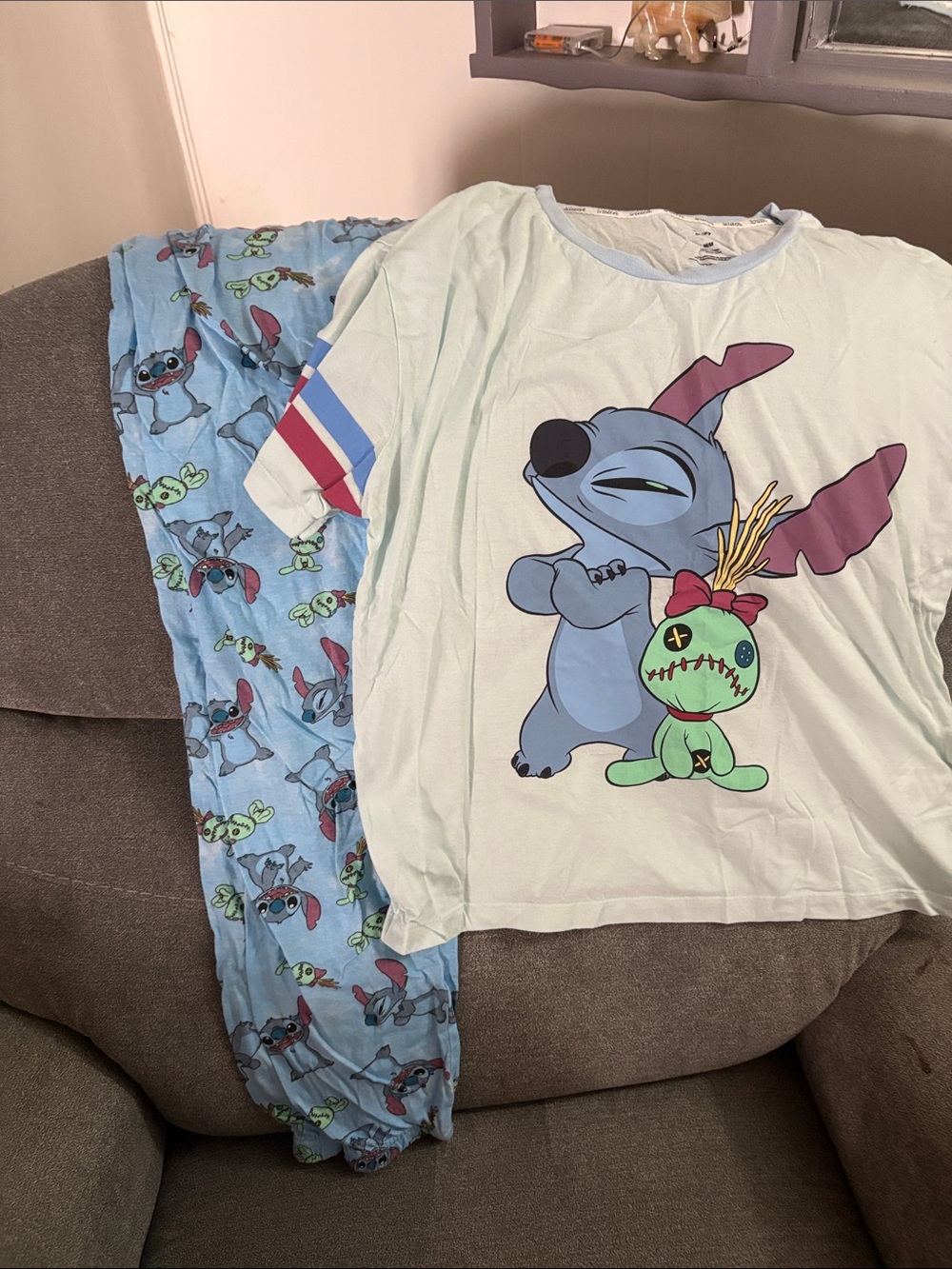 Disney Stitch Voodoo Doll Graphic Pajama Set in Light Blue and Mint